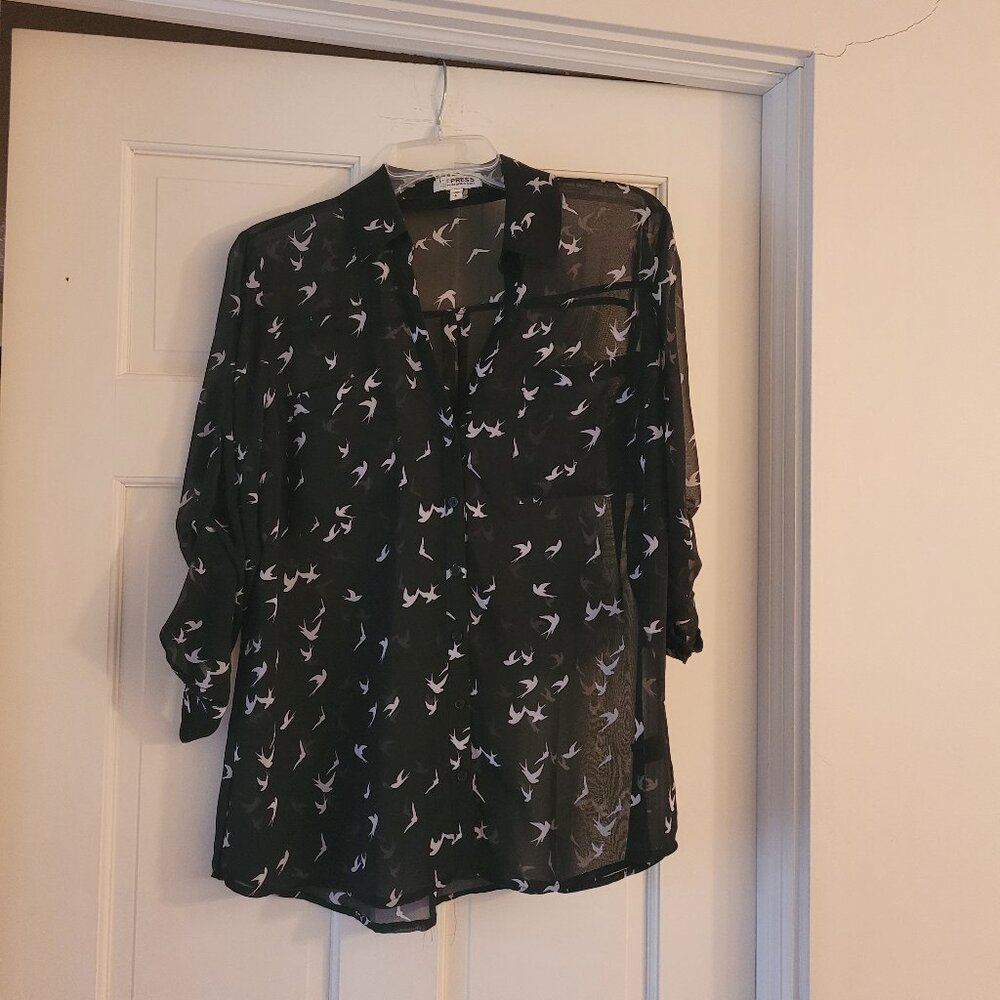 Express Sheer Bird Shirt, Size Large